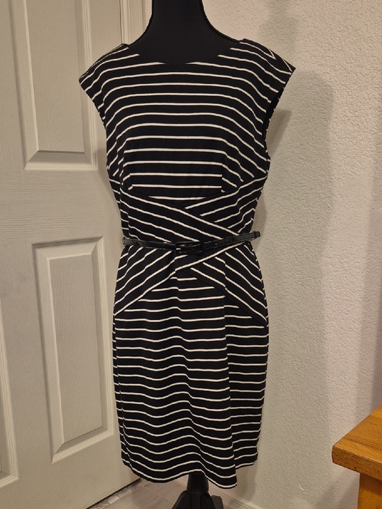 Dr Collection Dresses & Skirts - Black and White Striped Midi Sheath Dress
